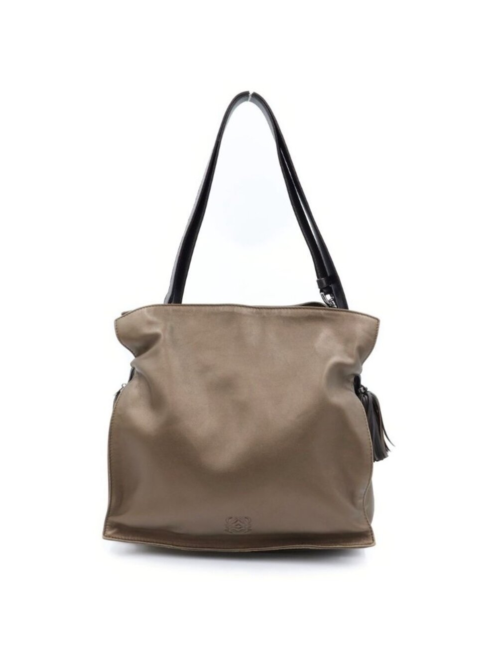Loewe Flamenco Nappa Leather Silver Fringe Tassel 2-Way Shoulder Bag Khaki